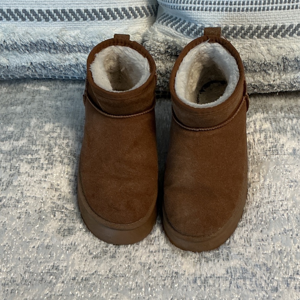 Brown Faux-Suede Ankle Booties with Sherpa Lining